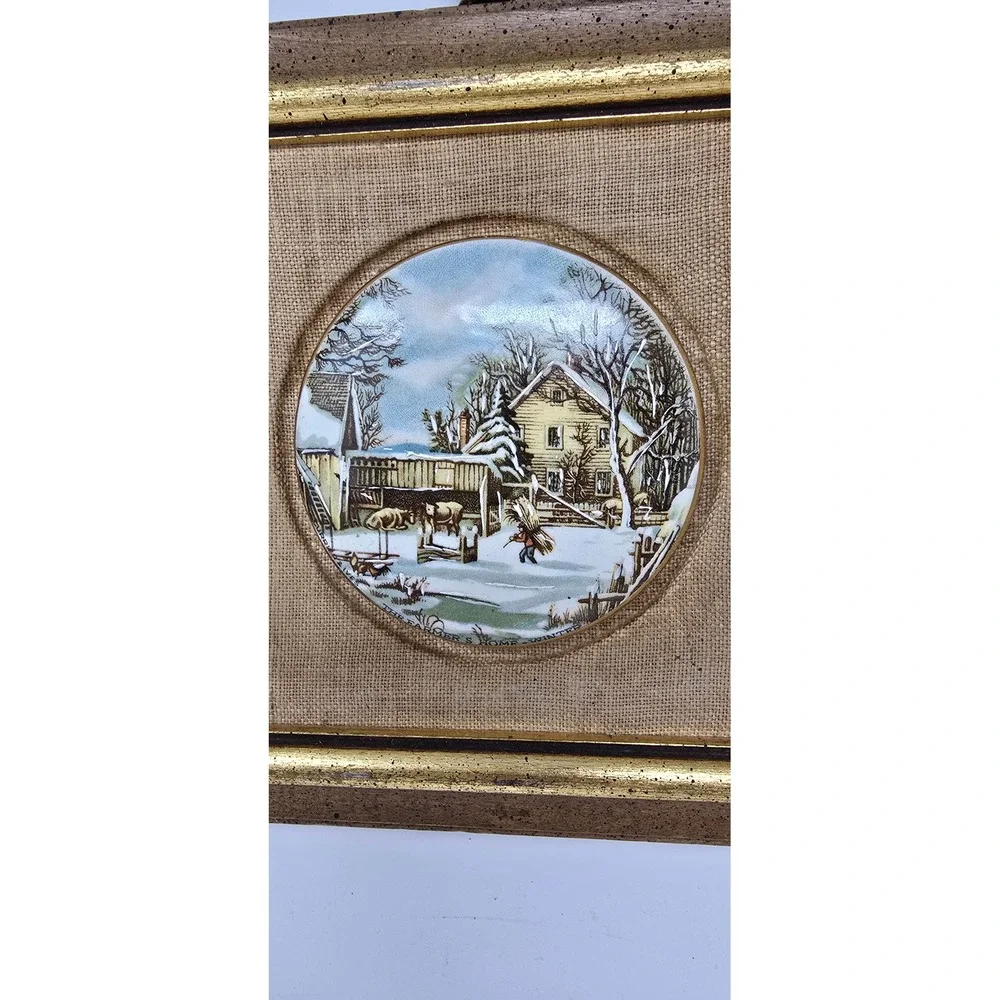 Vtg Sungott Studios porcelain tile w/24k gold trim hand enameled wall plaque